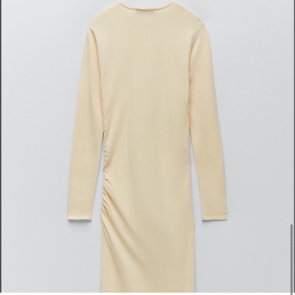 Zara Long-Sleeve Draped Knit Bodycon Midi Knee Length Dress, Cream, Size S - Picture 9 of 14